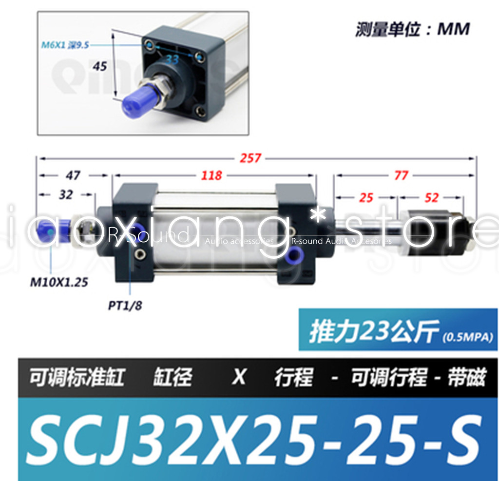 Air Cylinder Pistons Bore Stroke SCJ32/40 Type SCJ Adjustable Double Rod Action