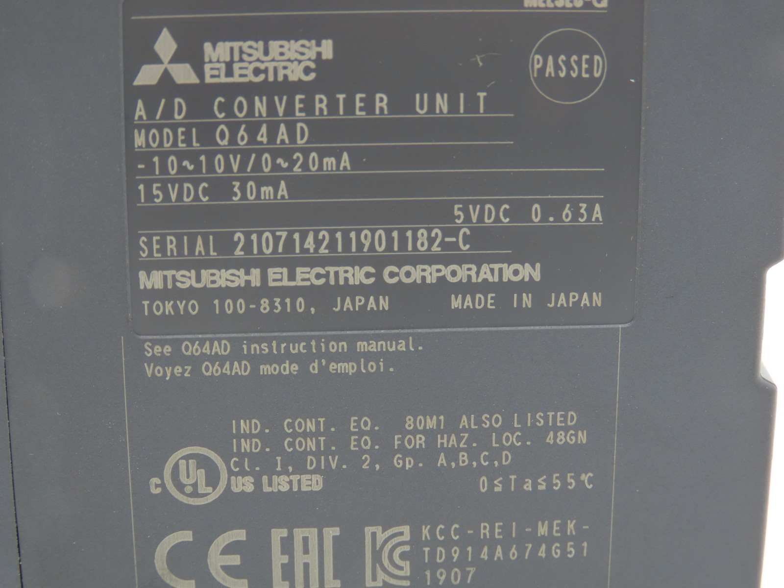 Mitsubishi Q64AD Melsec-Q A/D Converter Unit -10~10V 15VDC 30mA 5VDC 0.64A
