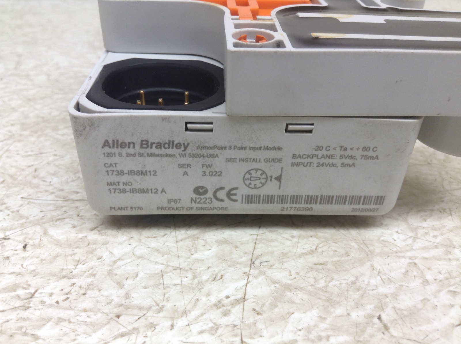 Allen Bradley 1738-IB8M12 ArmorPoint 8 Pt. Input Module Ser A F/W 3.022 (OK)