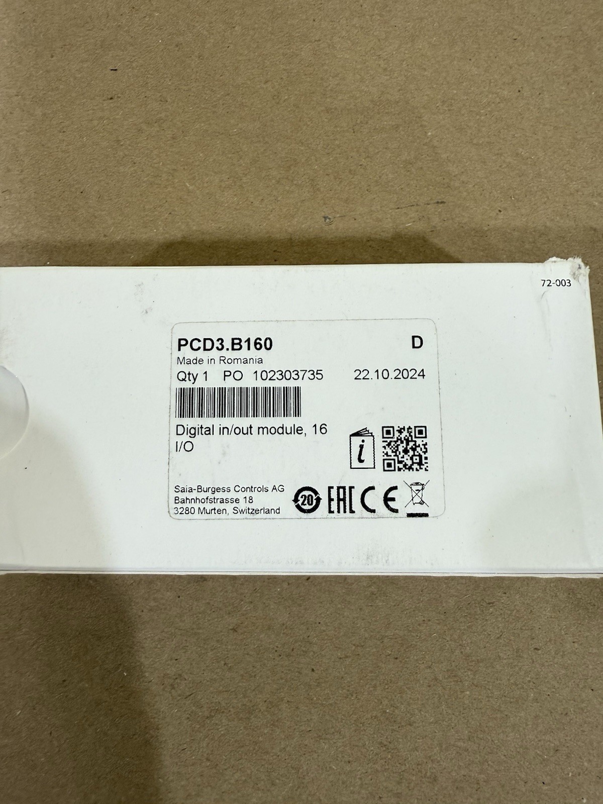SAIA BURGESS DIGITAL Input and Output Module, PCD3.B160 (US)