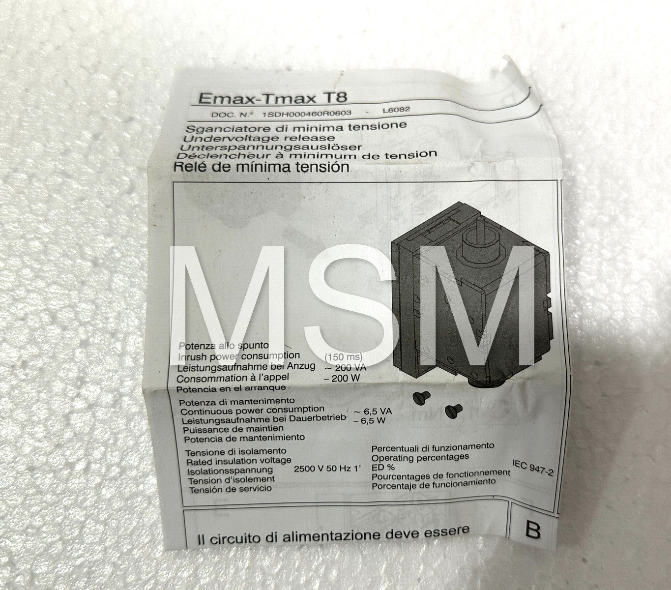 ABB Yu-1SDA038312R1 Under Voltage Release 220-240V