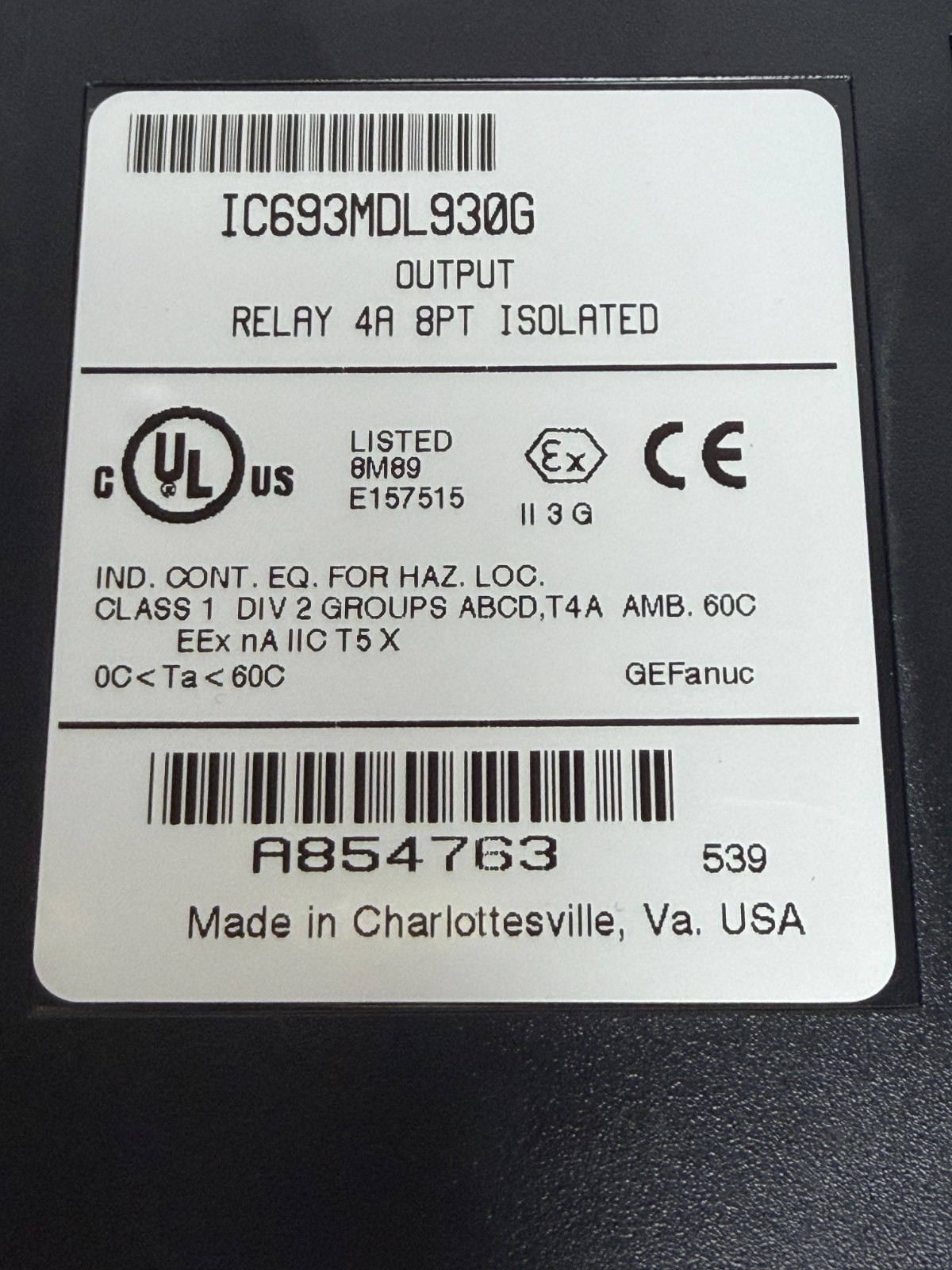 👀GE FANUC 8PT ISOLATED OUTPUT RELAY 24 VDC 120/240 VAC 4 AMP IC693MDL930G