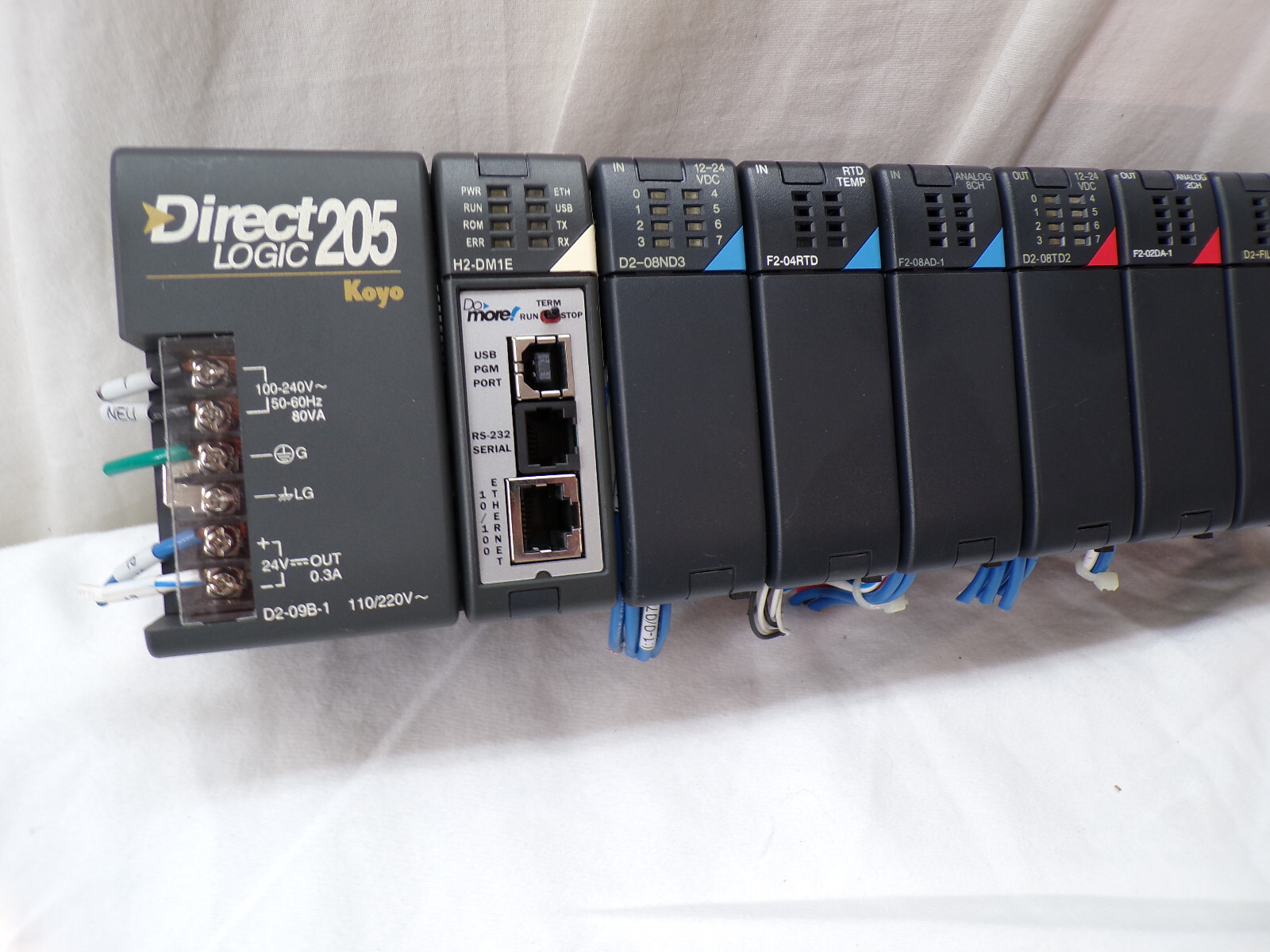 Direct Logic 205 Chassis + H2-DM1E,D2-08ND3, F2-04RTD, F2-08AD,D2-08TD2,F2-02DA