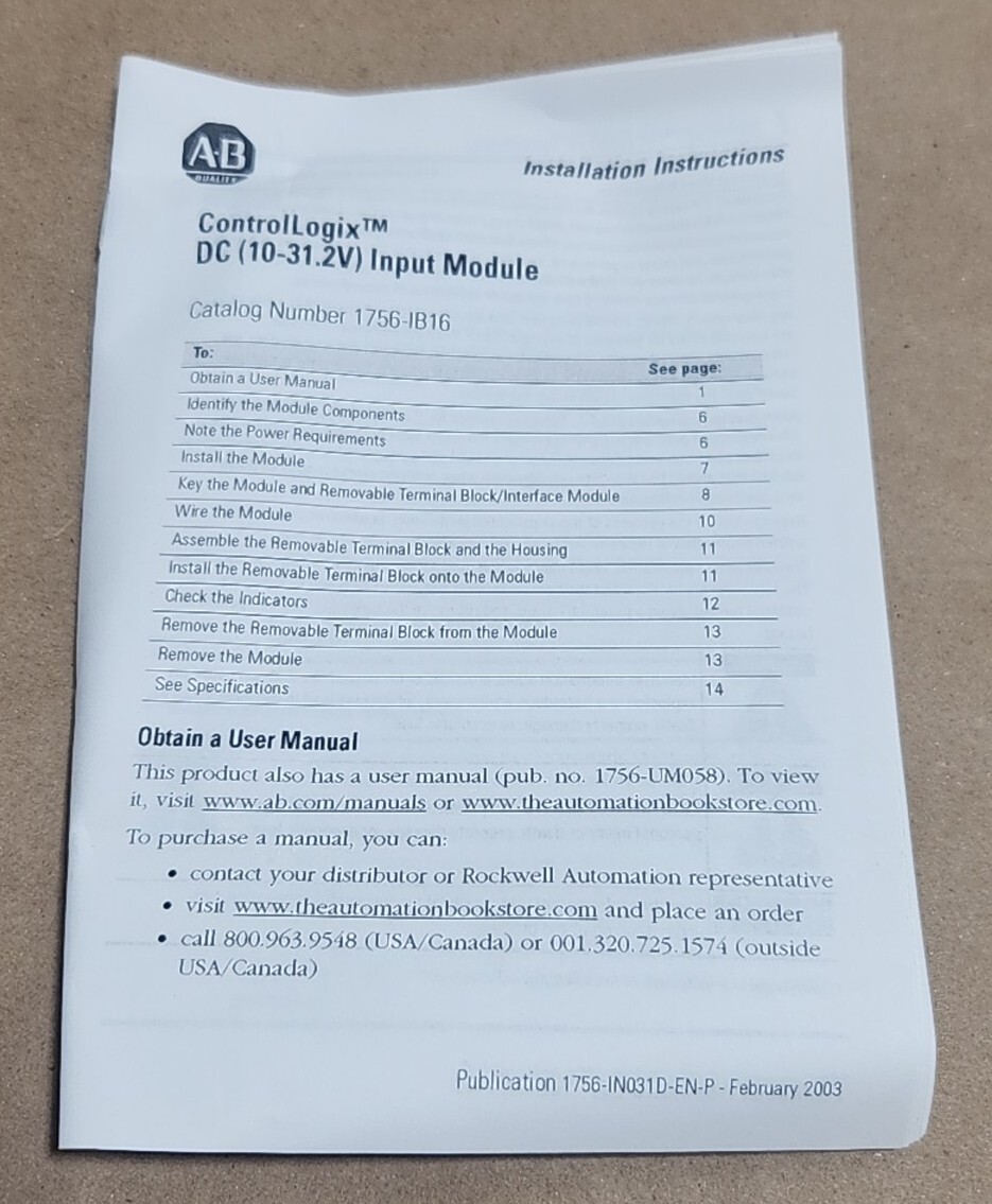 Allen-Bradley 1756-IB16 /A ControlLogix DC Input Module F/W REV 2.5 + Warranty!