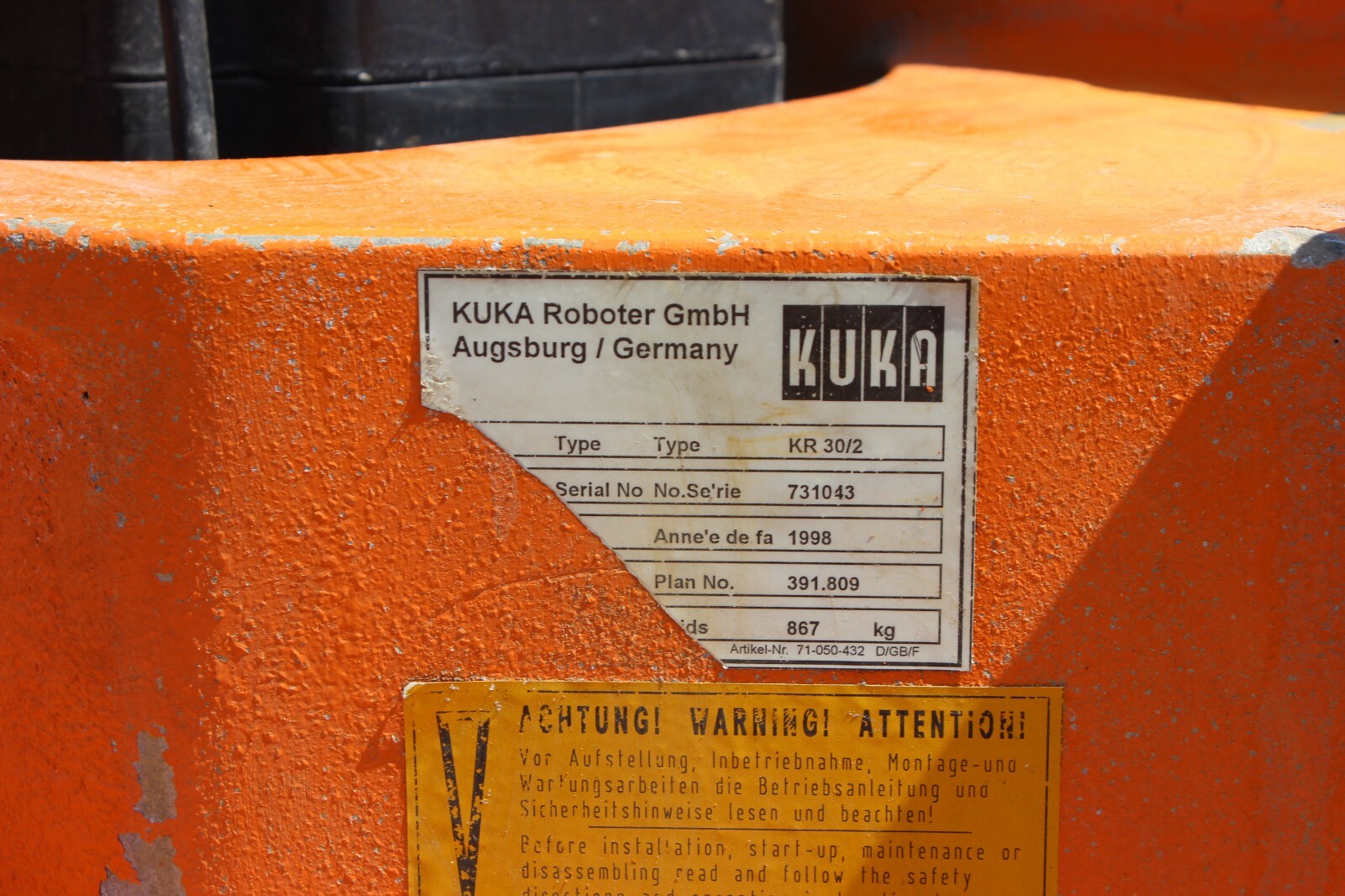 KUKA KR 30/2 with control unit KUKA PM6-600 + control panel KUKA KR C1 + Siemens + cable