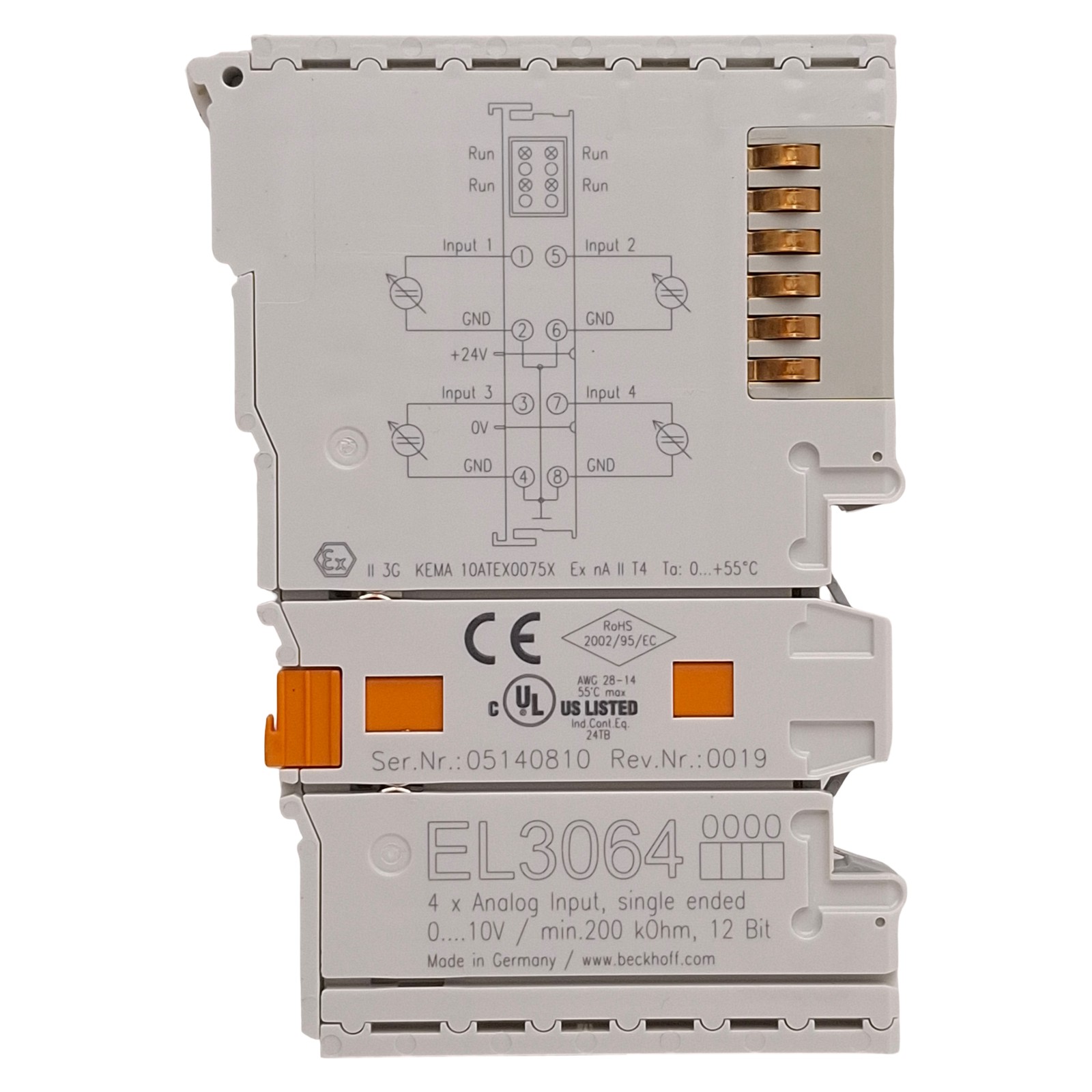 Beckhoff EL3064 EtherCAT Terminal, 4-Channel Analog Input, 0-10V, 12-bit
