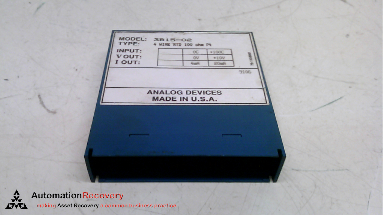 ANALOG DEVICES 3B15-02, 4 WIRE RTD 100 OHM PT, INPUT: 0C-100C #231374
