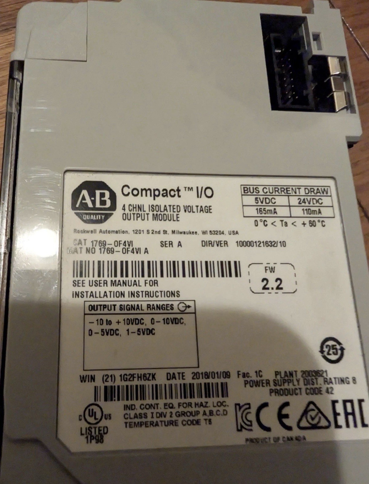 Surplus Allen Bradley 1769-OF4VI Ser A COMPACTLOGIX Analog Voltage Output Mod