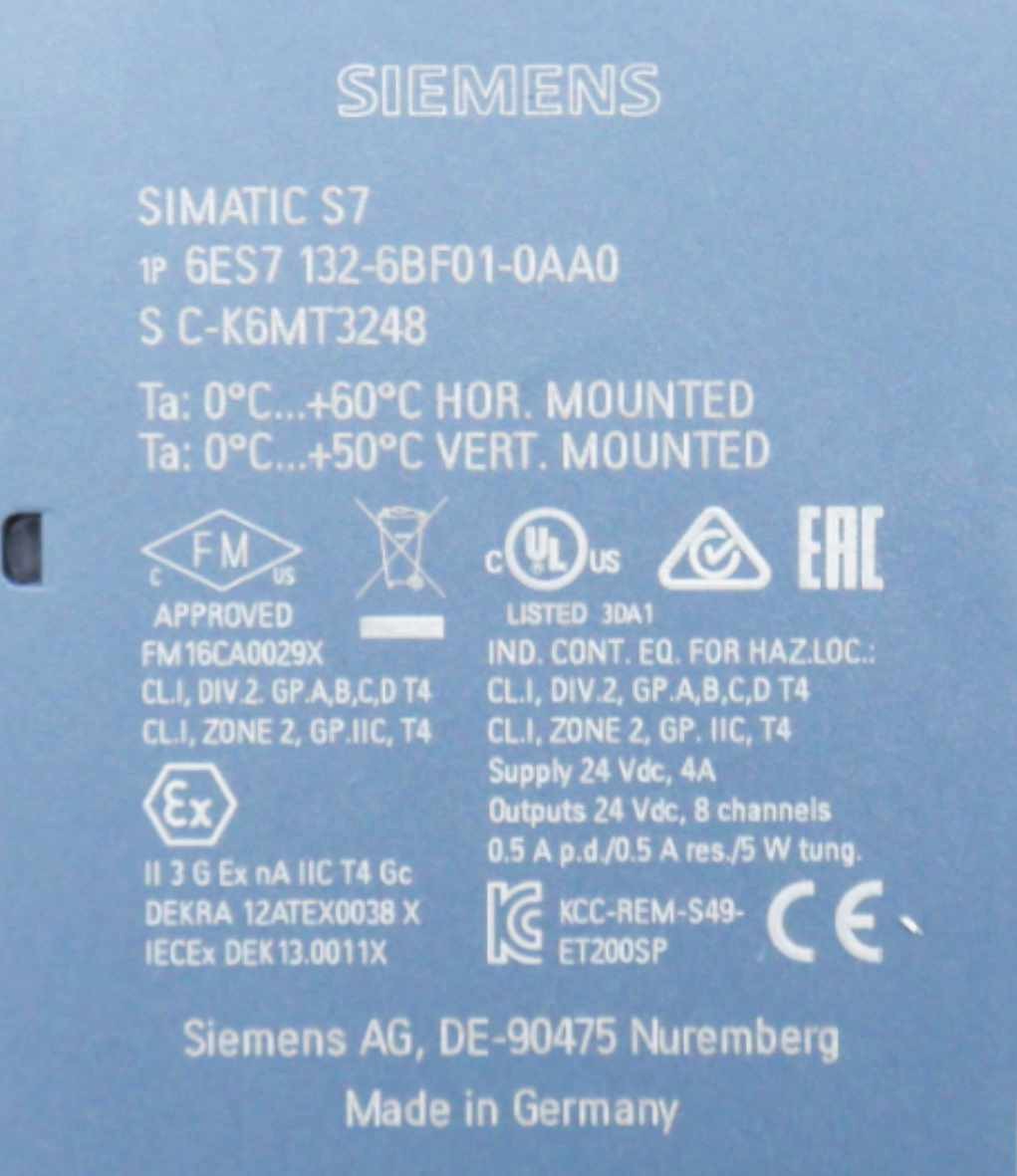 Siemens SIMATIC S7 6ES7132-6BF01-0AA0 E:02 V0.0.0 Output Module -Unused-