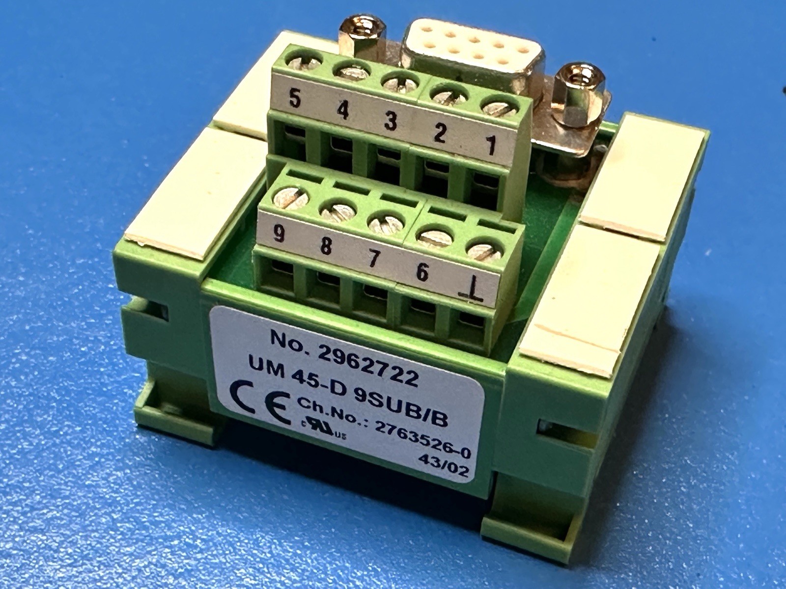 Phoenix Contact UM 45-D 9SUB/B DB9 D-Sub DIN Rail Breakout Interface 2962722