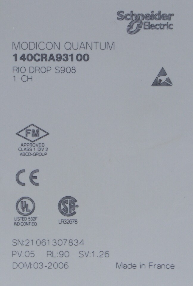 * SCHNEIDER ELECTRIC MODICON QUANTUM 140CRA93100 RIO DROP S908 MODULE