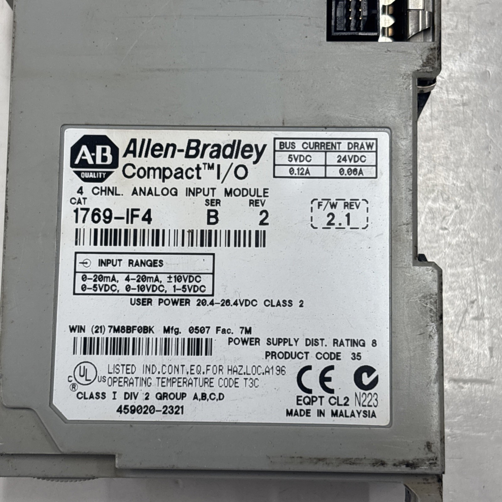 Allen-Bradley 1769-IF4 Ser. B Rev. 2 4 Channel Analog Input Module F/W Rev. 2.1