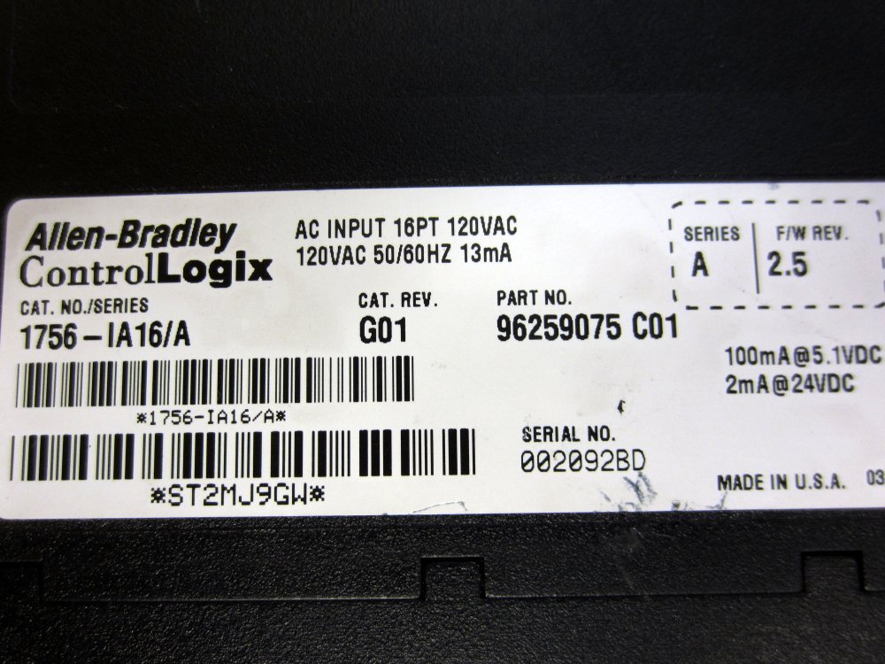Allen Bradley 1756-IA16 Input Module 1756IA16 96259075 C01, Rev.G01