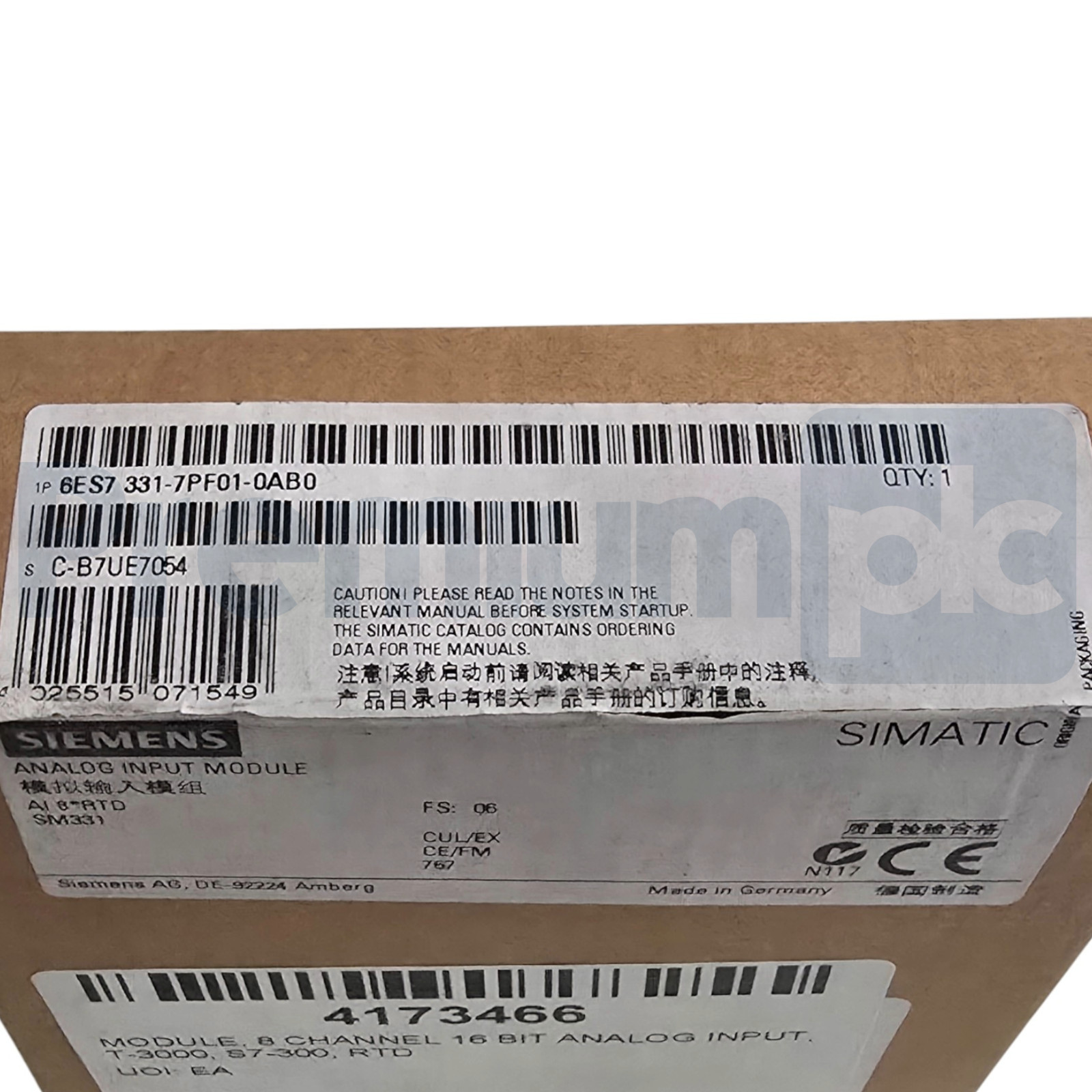 Siemens 6ES7331-7PF01-0AB0 SIMATIC S7-300 Analog Input SM331 8AI RTD 16-Bit NSMP