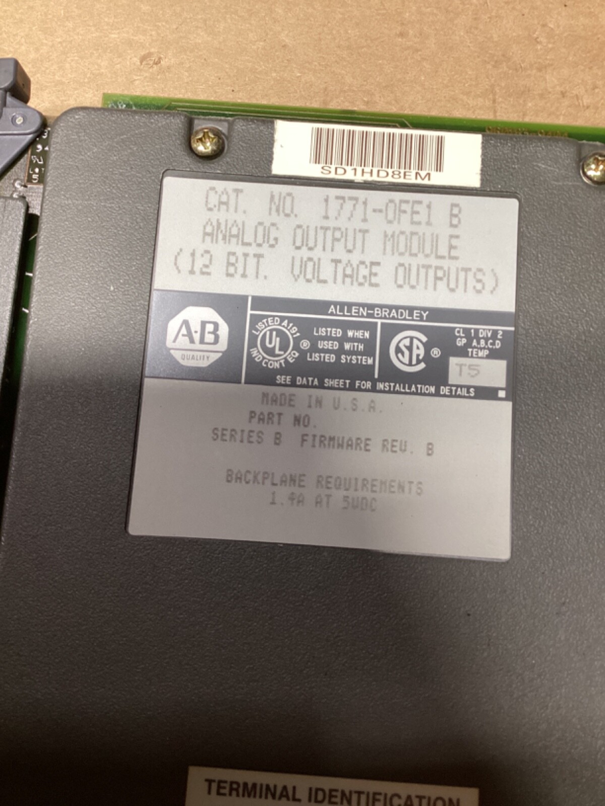 ALLEN-BRADLEY ANALOG OUTPUT MODULE 1771-0FE1 B #109L104