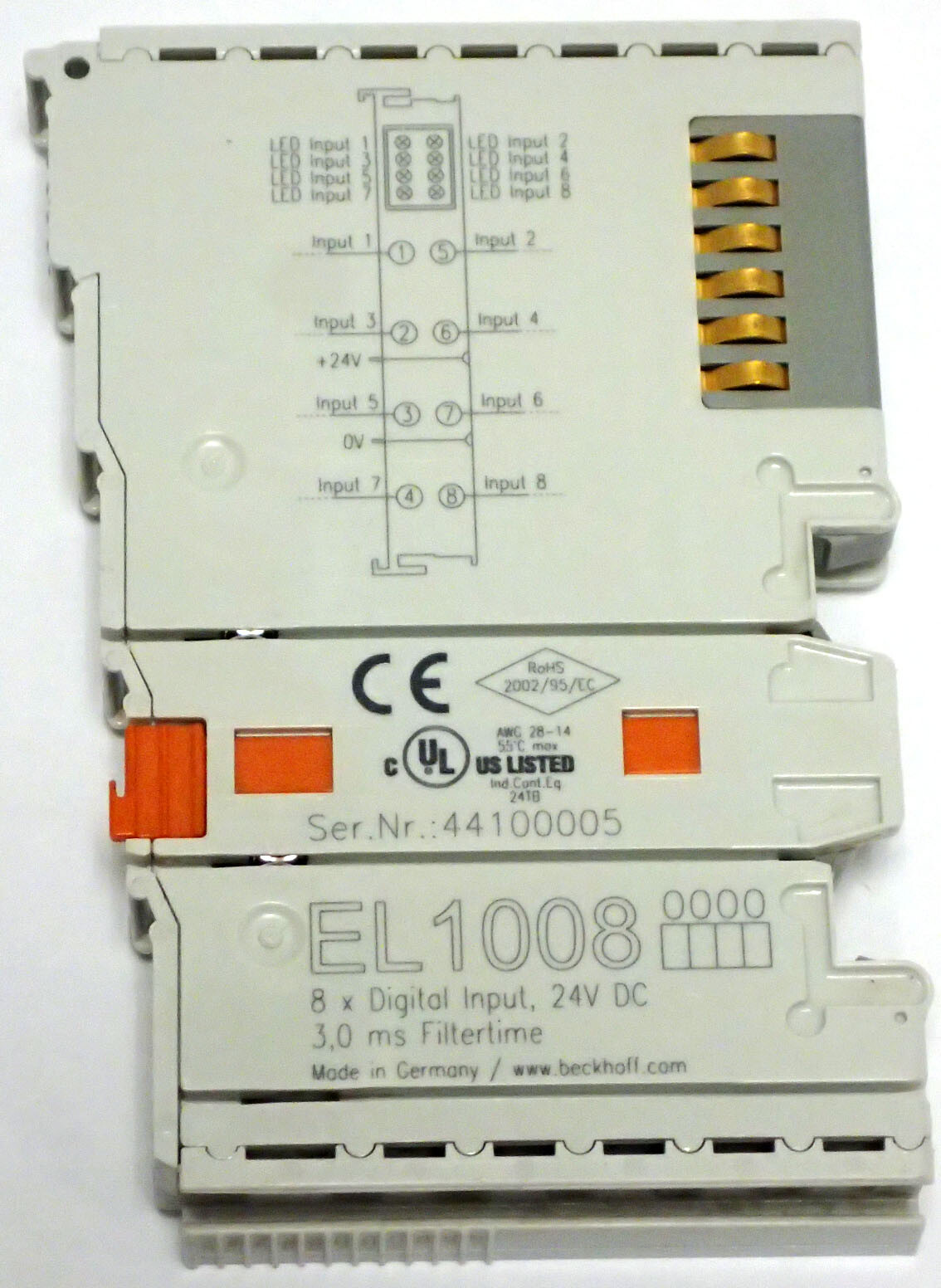 BECKHOFF EL1008 EtherCAT TERMINAL 8-CHANNEL DIGITAL INPUT 24Vdc 3ms TESTED!