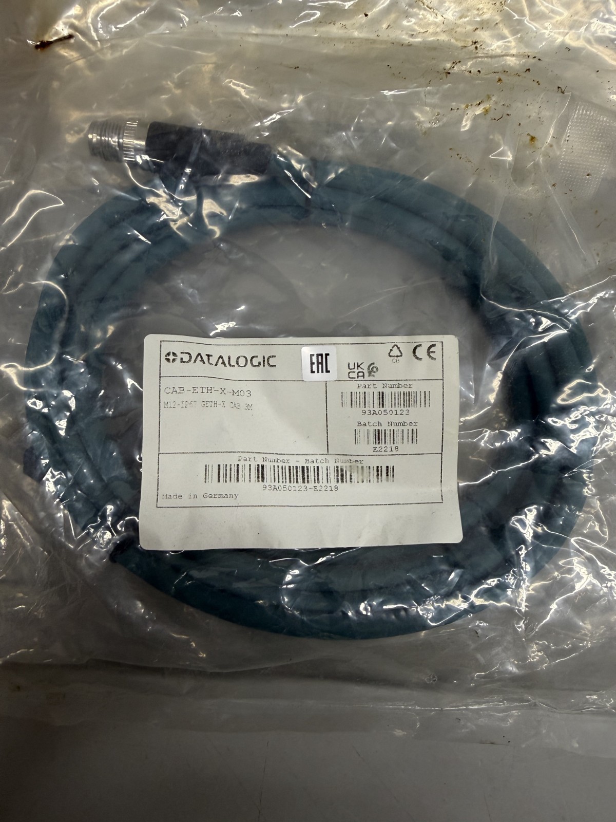 NEW Datalogic CAB-ETH-X-M03 M12-IP67 GETH-X Cable 3M 93A050123