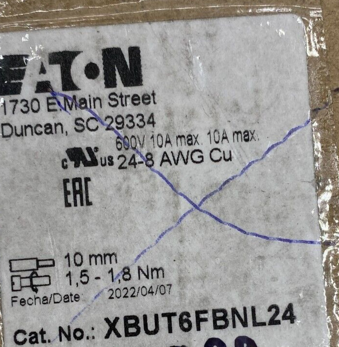 EATON XBUT6FBNL24, Eaton XB IEC Terminal Block, Fuse Terminal Block 1 EACH🔔