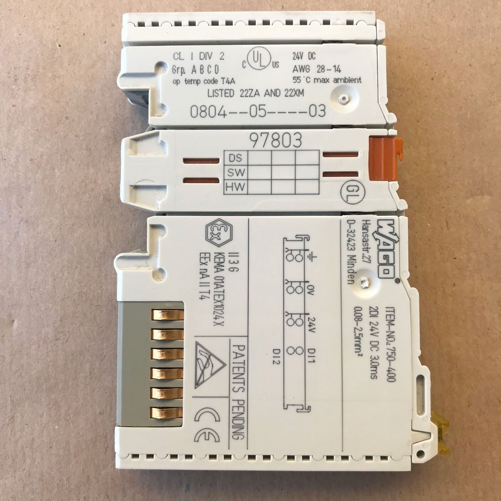 WAGO 750-400 2-CHANNEL DIGITAL INPUT MODULE WAGO 750400