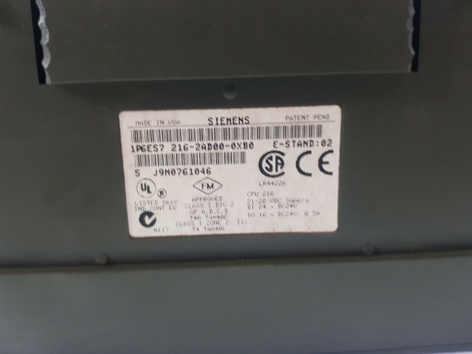 SIEMENS 6ES7 216-2AD00-0XB0 SIMATIC S7-200 CPU 216-2 COMPACT UNIT