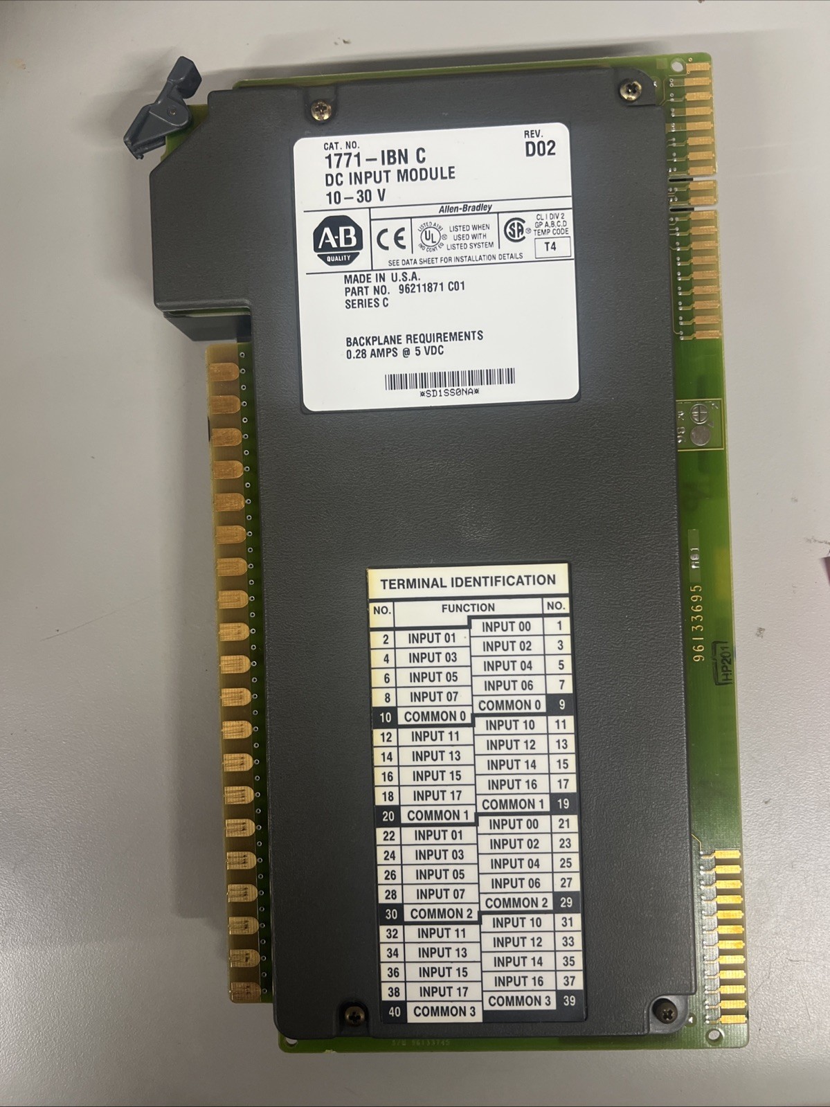 Allen-Bradley CAT. No: 1771-IBN/C PN: 96211871 C01. Rev. D02