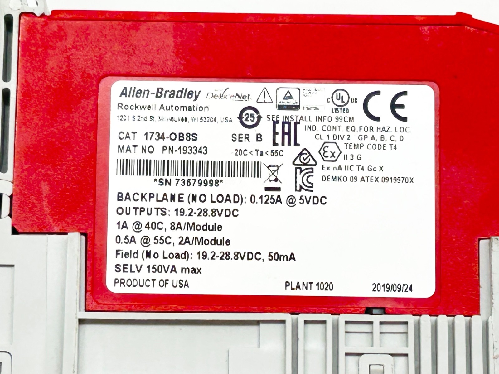 Allen Bradley 1734-OB8S POINT Guard I/O Safety Output Module w 1734-TOPS Base