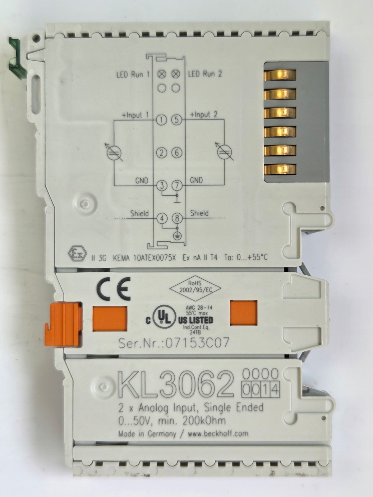 Beckhoff KL3062-0014 2-Channel Analog Input Terminal 0-50V Single-Ended K-Bus