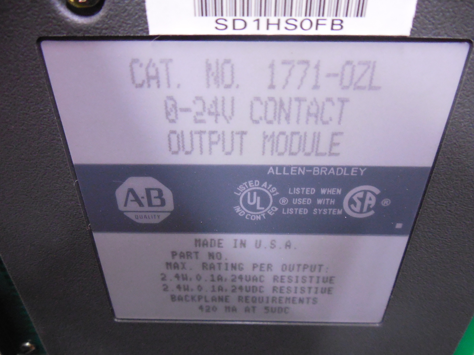USED Allen Bradley 1771-OZL PLC-5 0-24V Contact Output Module w/o Terminal Block