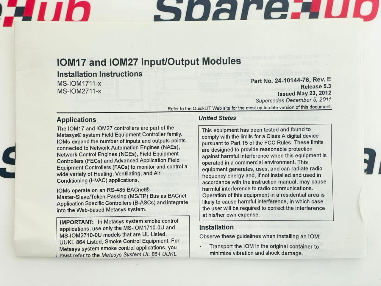 JOHNSON CONTROLS MS-IOM1711-0 Input Output Module