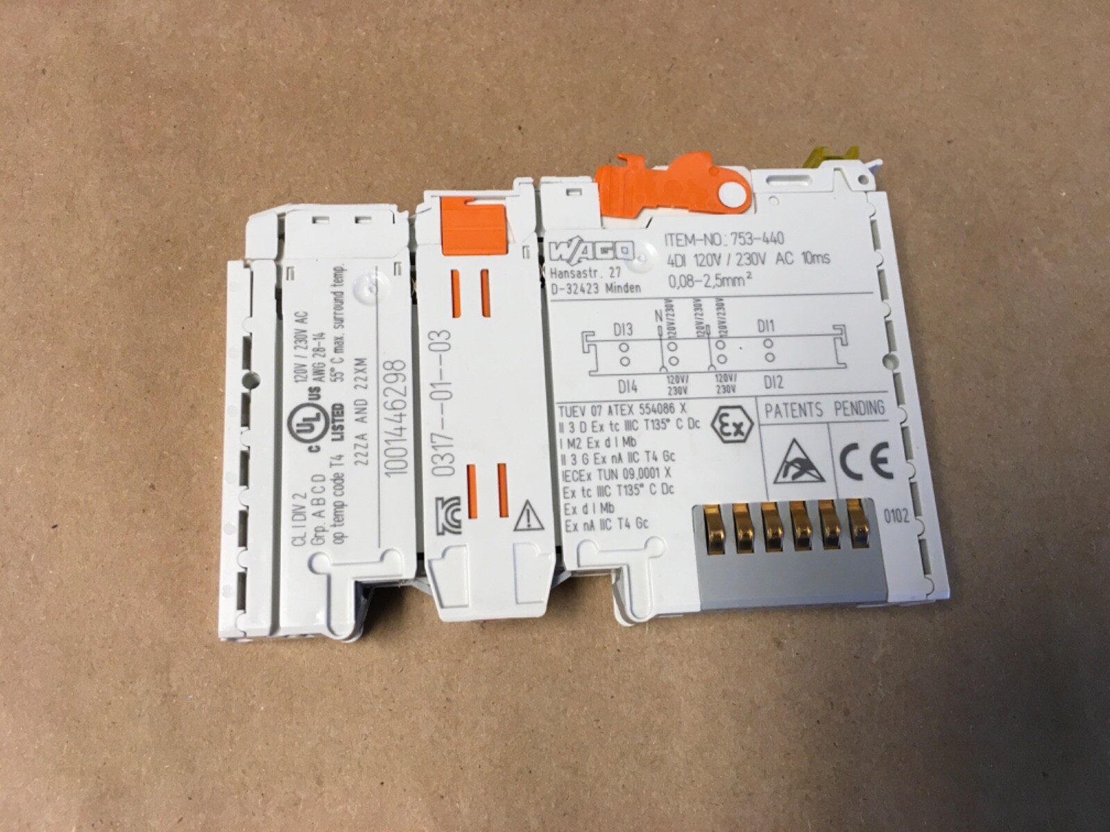 Wago 753-440 Din Rail Mount 120/230 Volt AC 4-Channel Digital Input Module (KB)