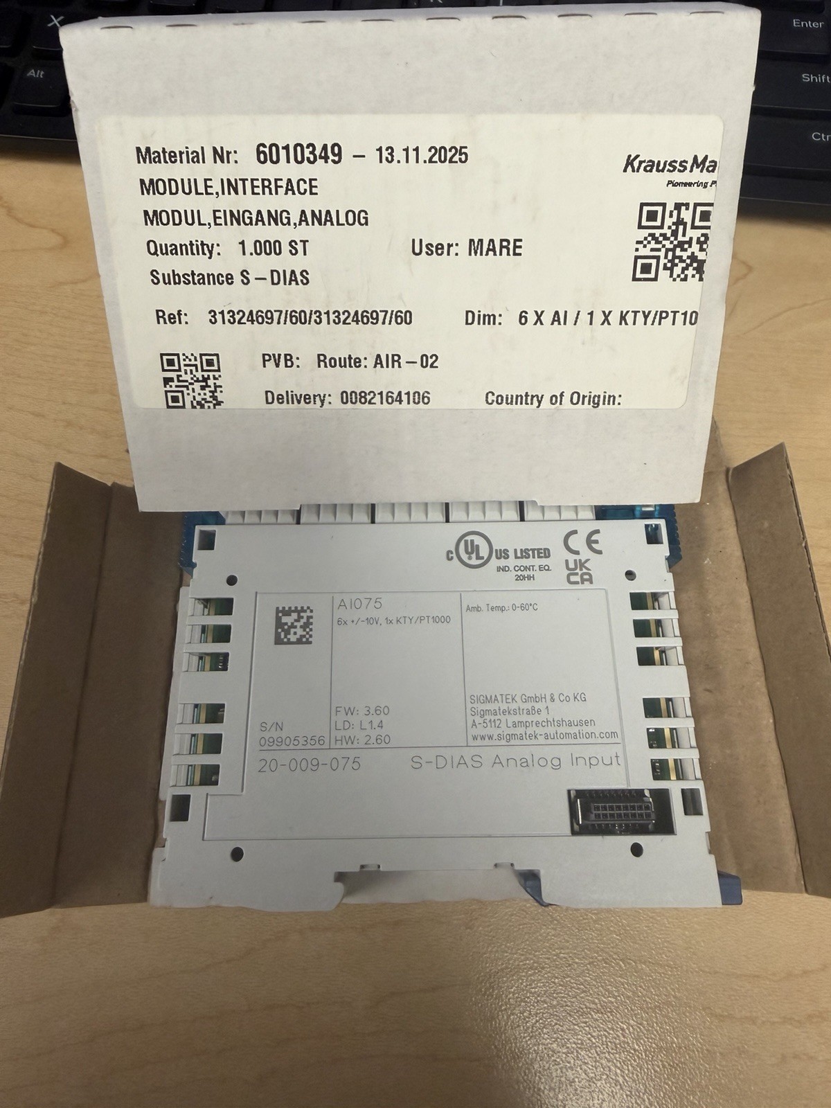 Sigmatek AI075 S-DIAS Analog Input 20-009-075 Module System Automation Unit