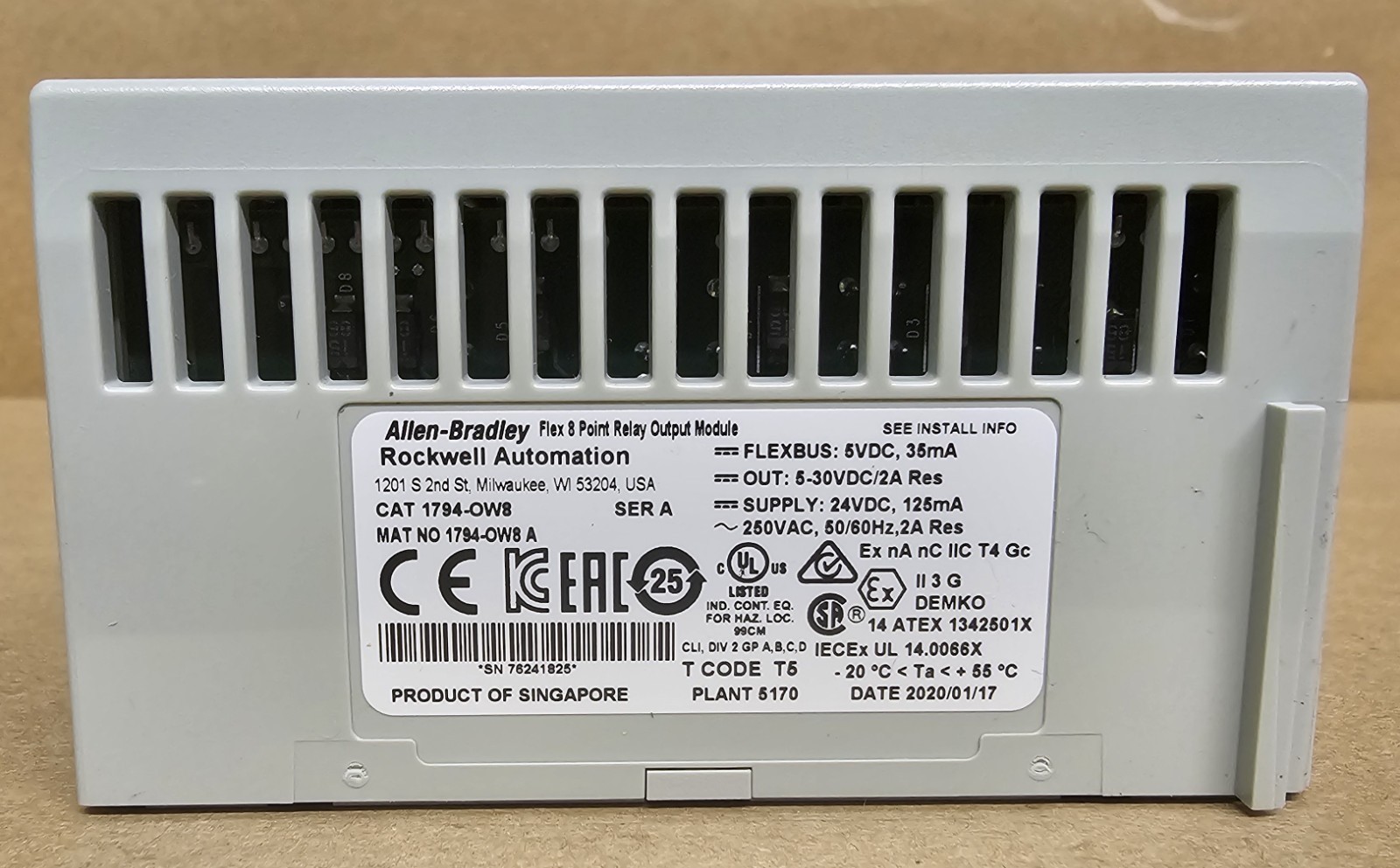 Allen Bradley 1794-OW8 Relay Output with 1794-TBN Terminal Base