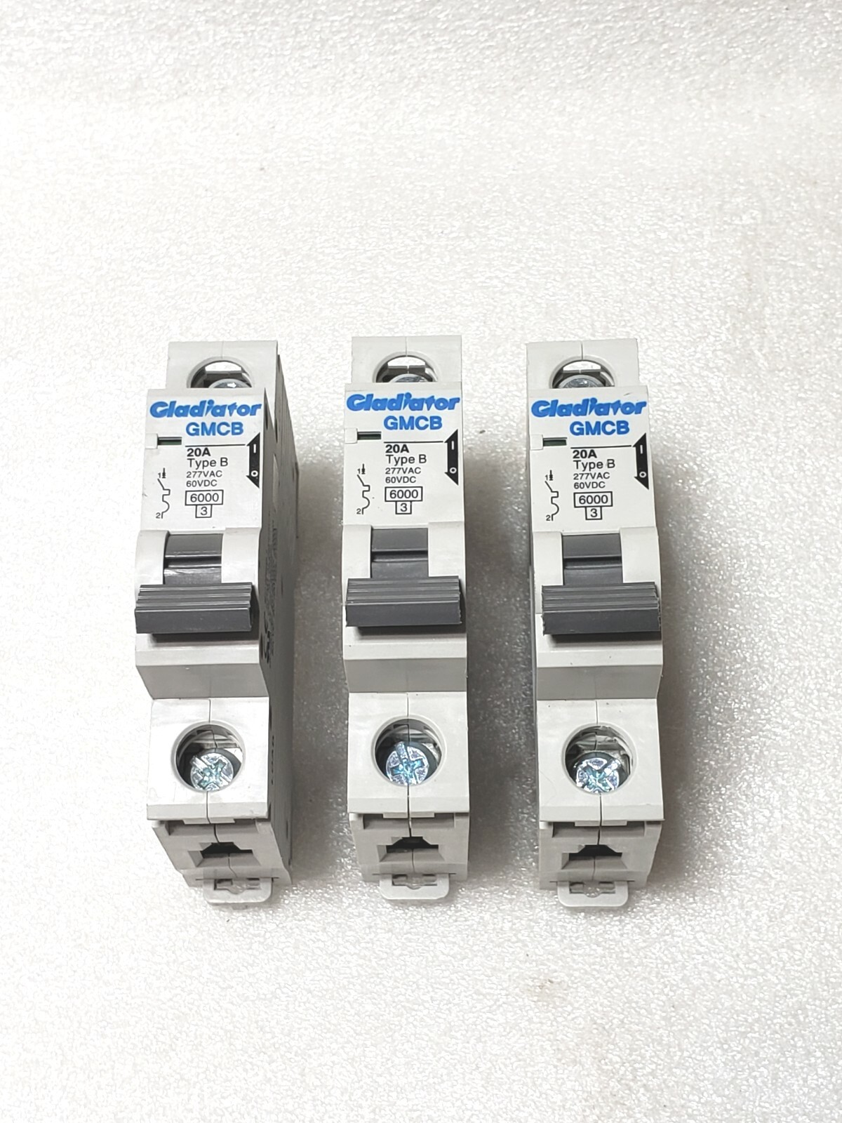 3 Pcs. – GLADIATOR GMCB 20 Amp Circuit Breaker Type B IEC60898-1 / E508820