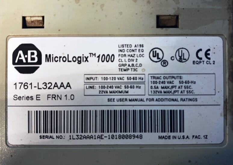 ALLEN BRADLEY MICROLOGIX 1000 CONTROLLER UNIT, 1761-L32AAA