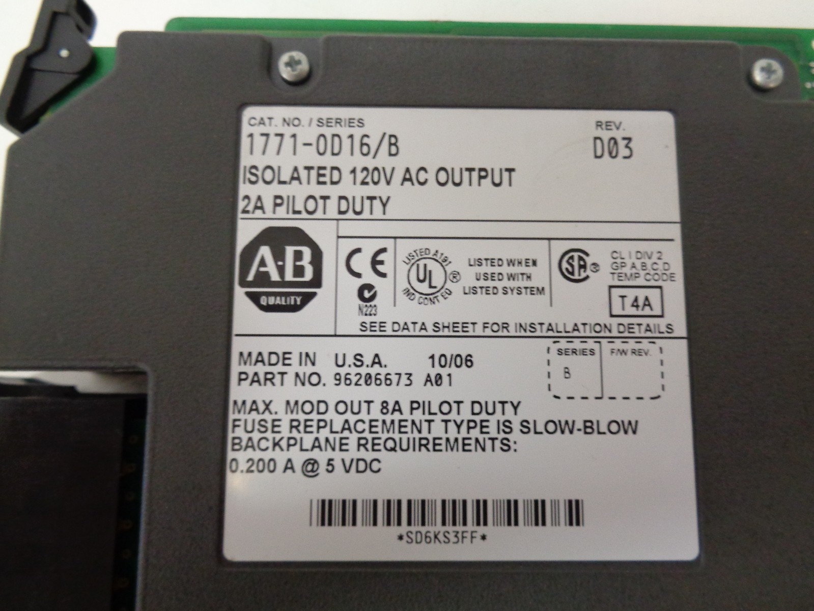 ALLEN-BRADLEY 1771-OD16/B SER.B REV.D03 120V AC OUTPUT MODULE – FREE SHIPPING!!!