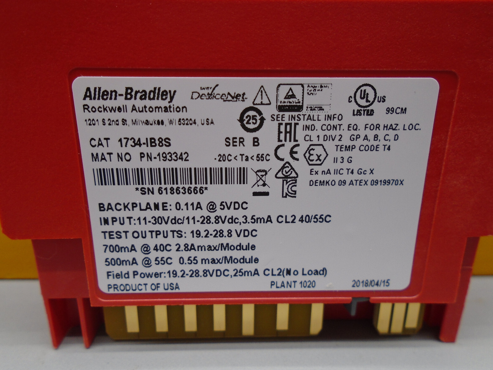 Allen Bradley 1734-IB8S /B Digital DC Input 1734-IB8S N160B