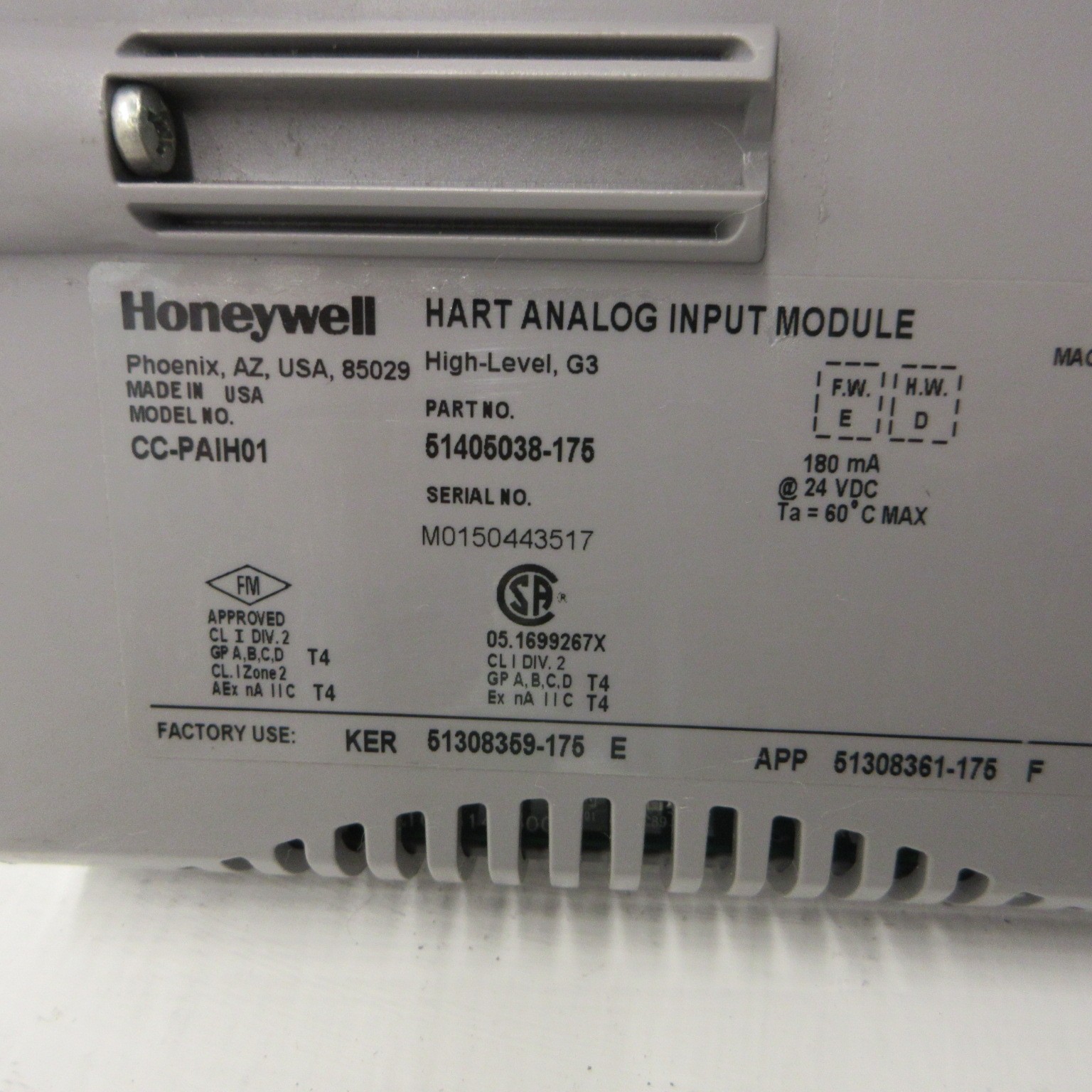Honeywell CC-PAIH01 Hart Analog Input PLC Module 51405038-175 (FW: E HW: D)