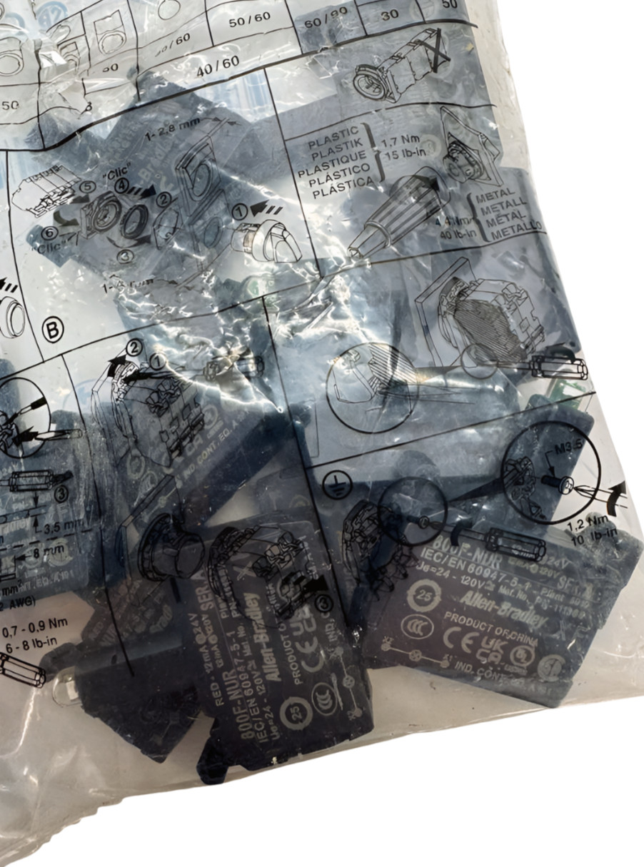 (Pack of 10) Allen-Bradley 800F-NUR Red LED Lamp Module, 12mA @ 24V, 12mA @120V