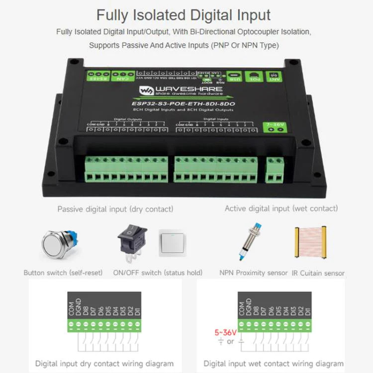Control Board With 8-Channel Digital Input & Output, Built-In Xtensa 32-Bit LX7