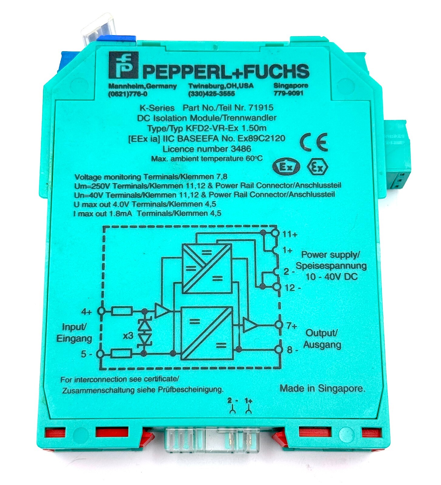 Pepperl + Fuchs KFD2-VR-EX 1.50M DC Isolation Module Part No. 71915 K-System EUC