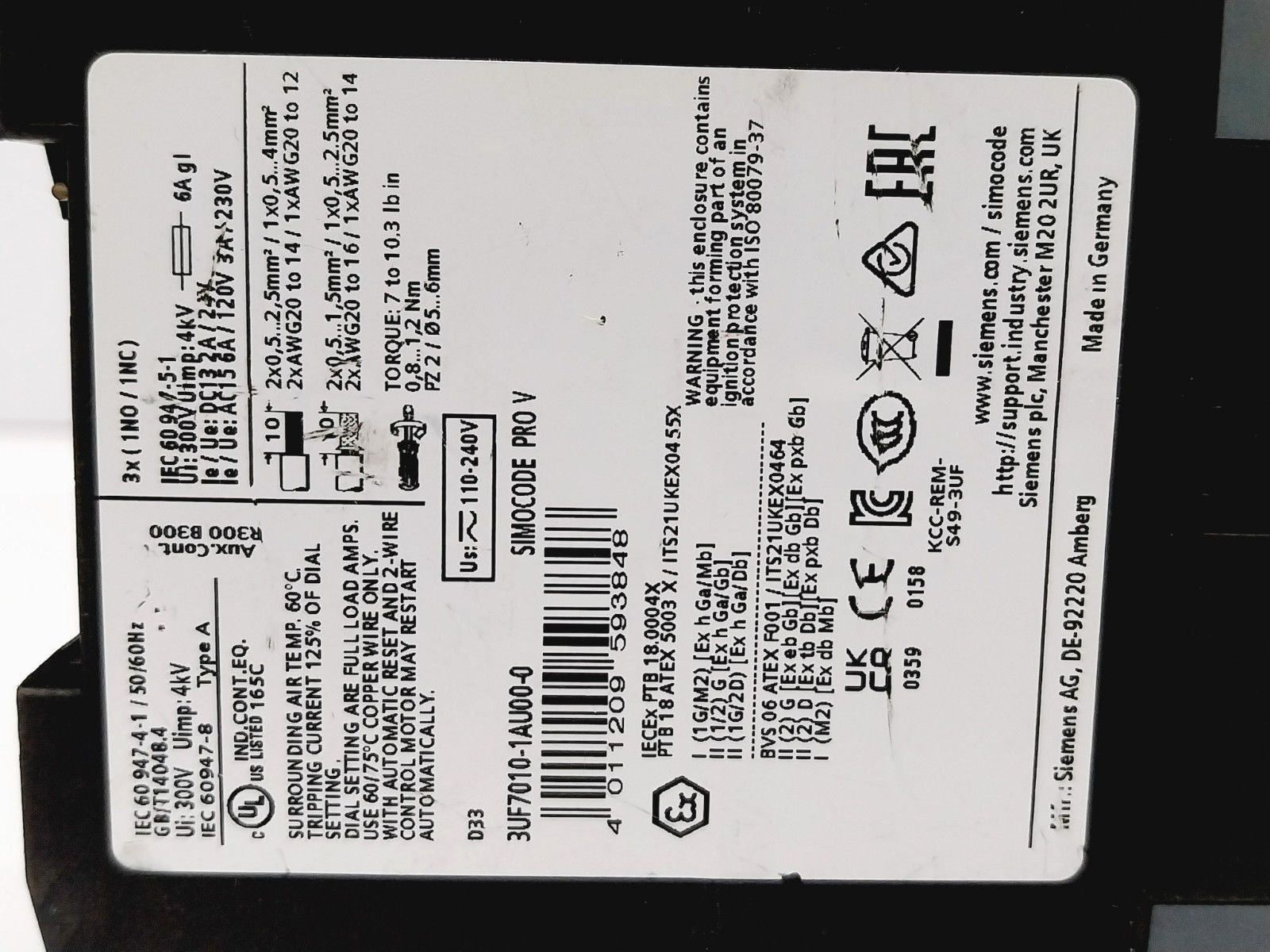 SIEMENS | 3UF7010-1AU00-0 | SIMOCODE PRO V BASIC | PROFIBUS DP | 300V FREE SHIP