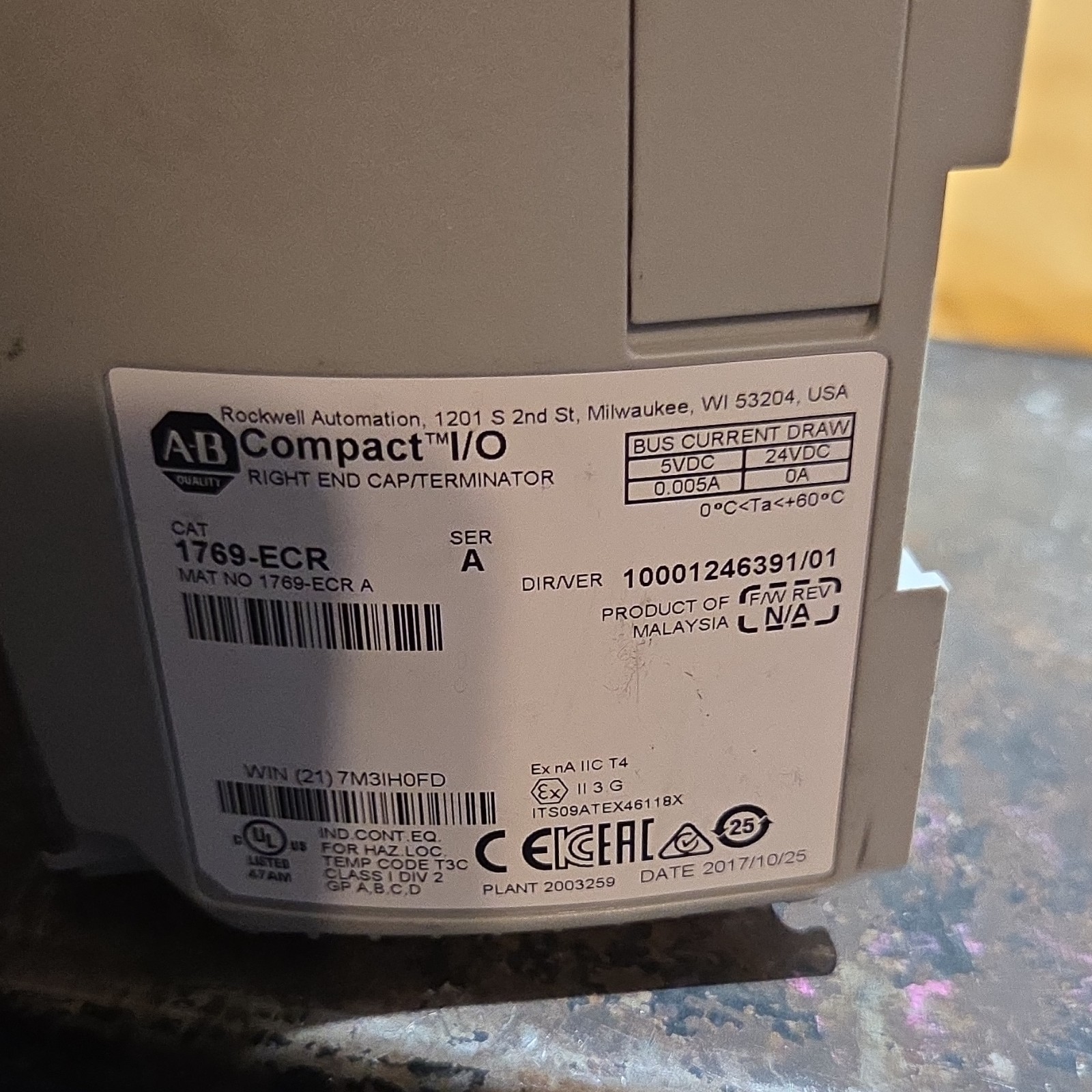 Allen-Bradley 1769-ECR CompactLogix End Cap Terminator PLC Module
