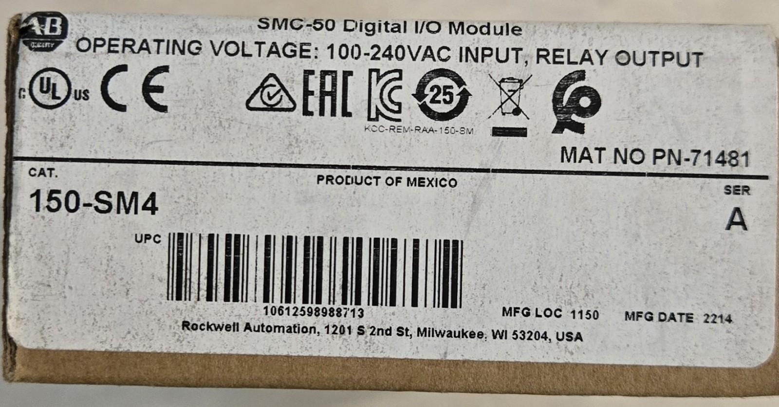 Allen Bradley 150-SM4 New In Box SMC-50 I/O Module