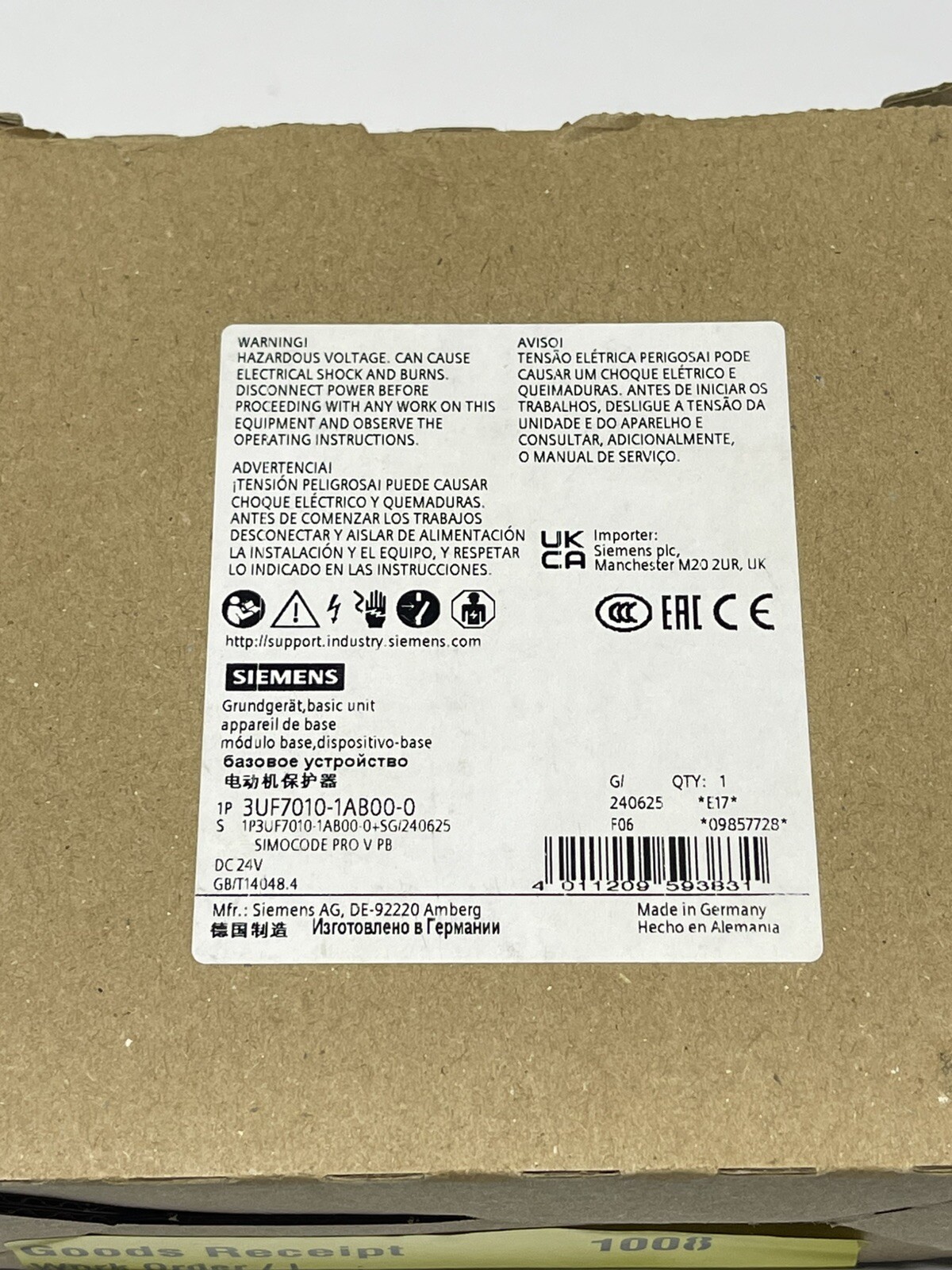 Siemens 3UF7010-1AB00-0 Basic Unit SIMOCODE Pro V PB PROFIBUS DP Interface