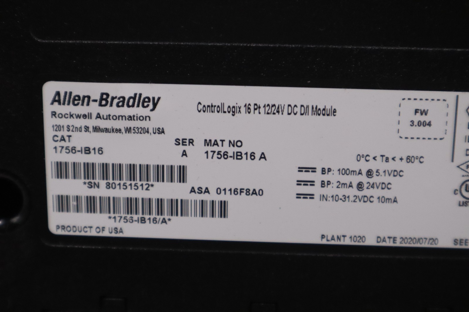 Allen Bradley 1756-IB16 Ser A ControlLogix Input Module STOCK 1393CC
