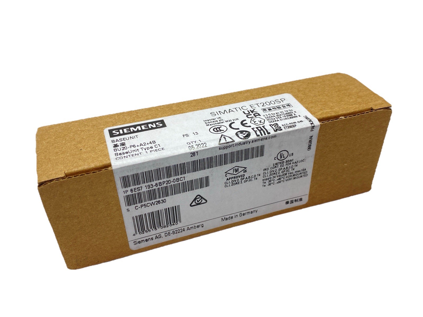 Siemens 6ES7193-6BP20-0BC1 SIMATIC ET 200SP Base Unit