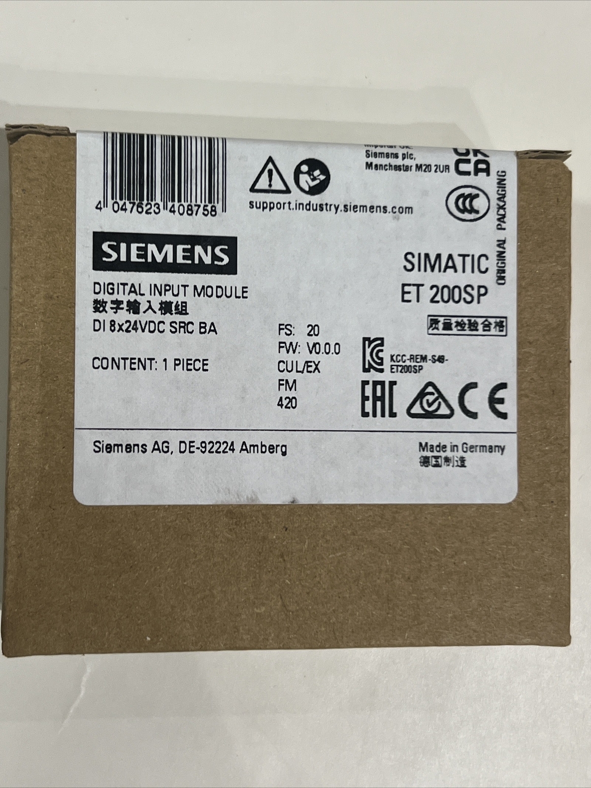 Siemens SIMATIC ET 200SP 6ES7131-6BF61-0AA0 Digital Input Module DI 8x24VDC New!