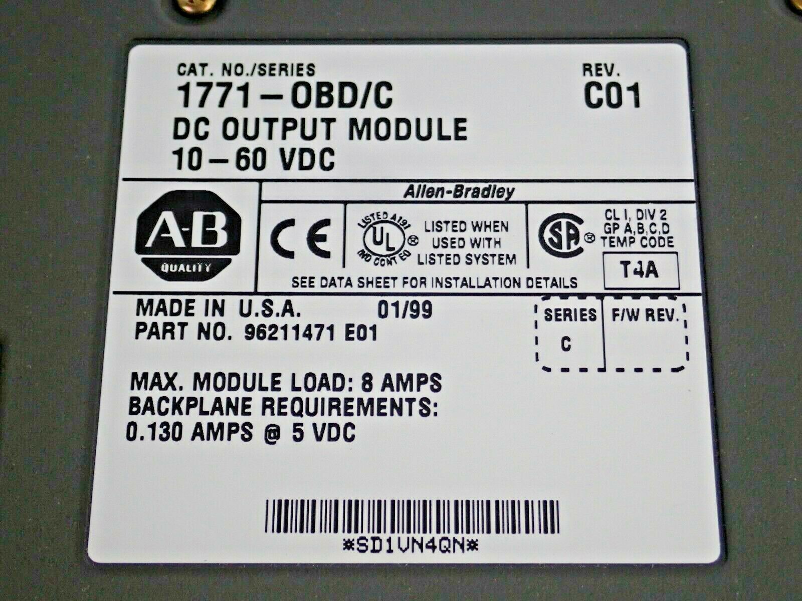 ALLEN BRADLEY 1771-OBD/C DC OUTPUT MODULE REV C01 10-60VDC SERIES C