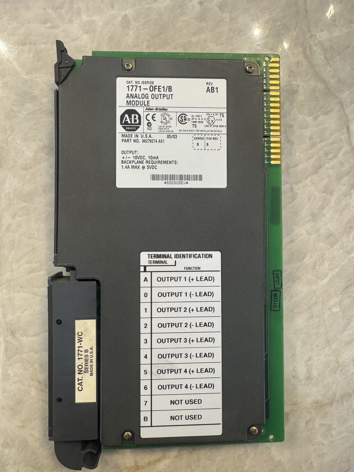 Allen Bradley 1771-OFE/B Rev AB1 Analog Output w/ 1771-WC Terminal Strip