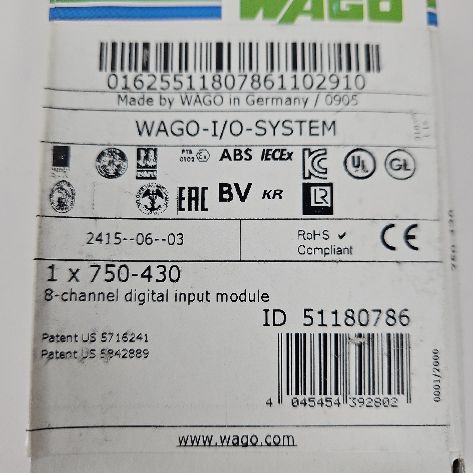 New SEALED Wago 750-430 I/O System 8 Channel Digital Input PLC Module in Box